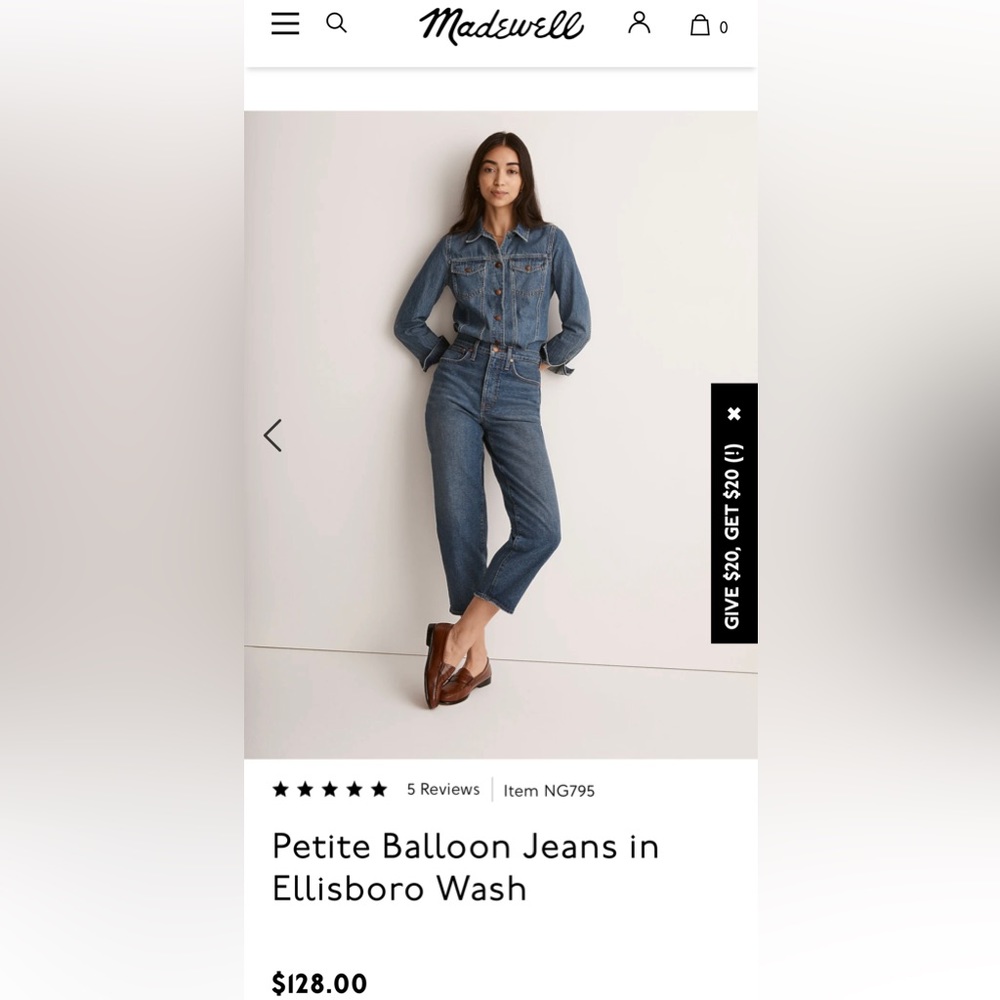 NWOT Madewell Petite Balloon Jeans in Ellisboro Wash 24P